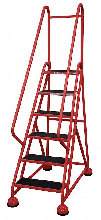 Rolling Ladder: 4.5 ft Platform Ht, Partially Assembled, Steel, Wt-Actuated Auto-Lock