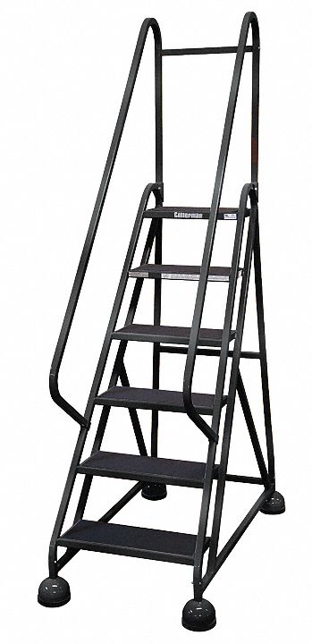 Rolling Ladder: 4.5 ft Platform Ht, Partially Assembled, Steel, Wt-Actuated Auto-Lock