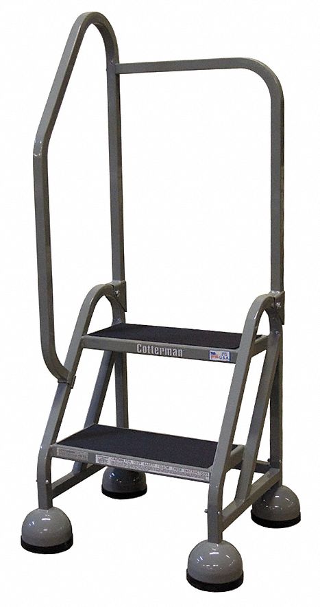 Rolling Ladder: 1.5 ft Platform Ht, Partially Assembled, Steel, Wt-Actuated Auto-Lock