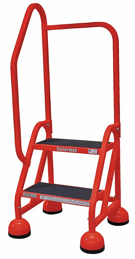 Rolling Ladder: 1.5 ft Platform Ht, Partially Assembled, Steel, Wt-Actuated Auto-Lock