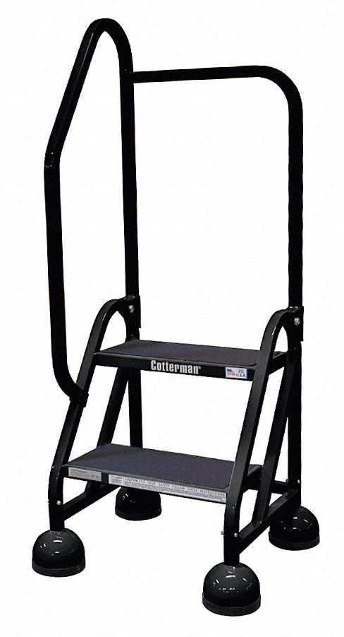 Rolling Ladder: 1.5 ft Platform Ht, Partially Assembled, Steel, Wt-Actuated Auto-Lock