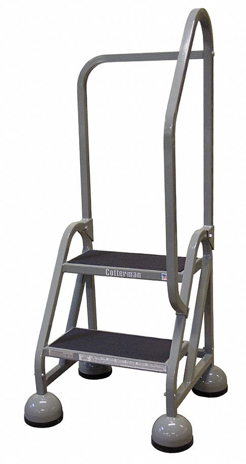 Rolling Ladder: 1.5 ft Platform Ht, Partially Assembled, Steel, Wt-Actuated Auto-Lock