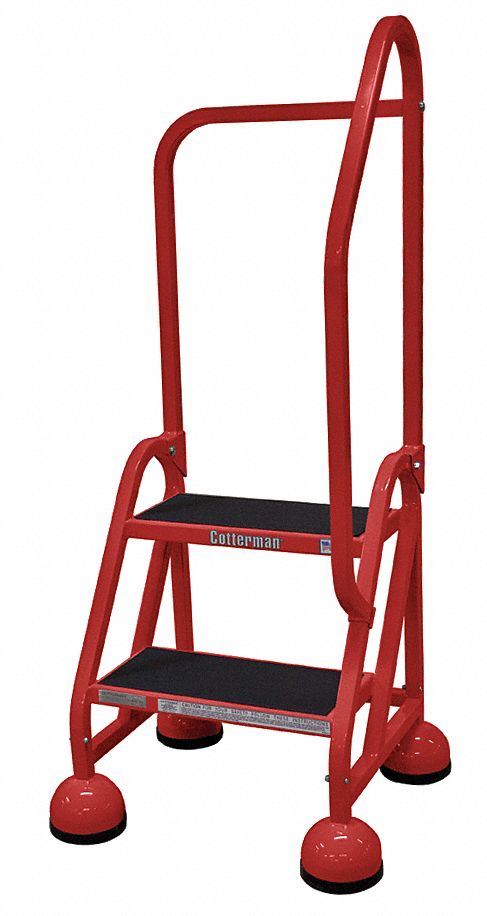 Rolling Ladder: 1.5 ft Platform Ht, Partially Assembled, Steel, Wt-Actuated Auto-Lock