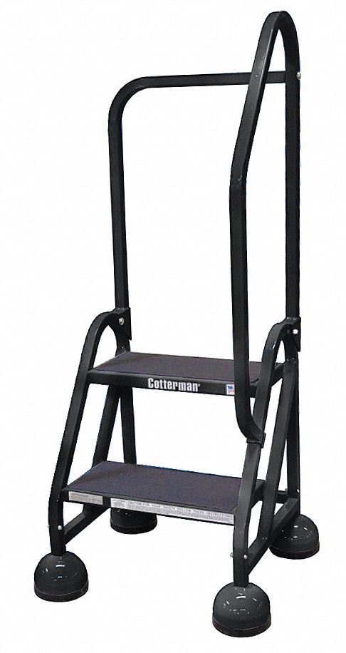 Rolling Ladder: 1.5 ft Platform Ht, Partially Assembled, Steel, Wt-Actuated Auto-Lock