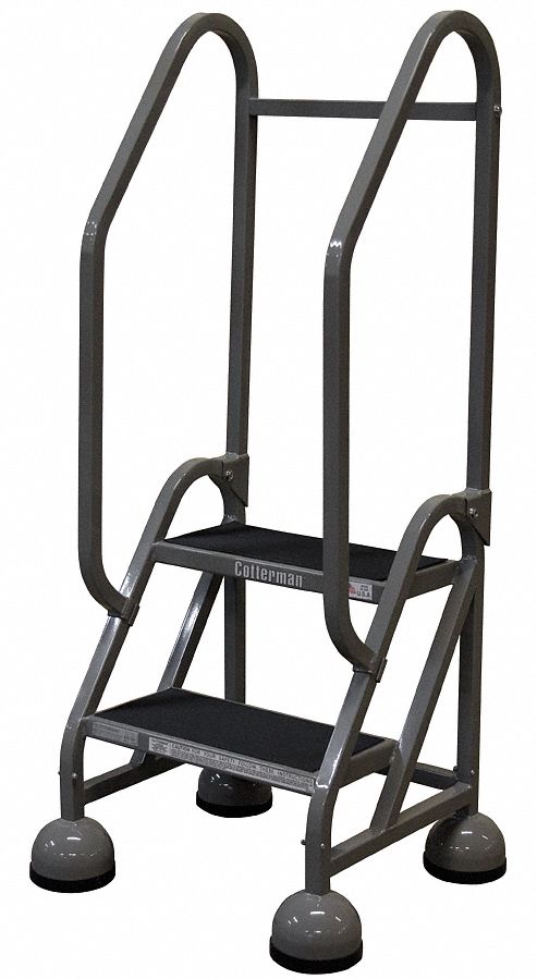 Rolling Ladder: 1.5 ft Platform Ht, Partially Assembled, Steel, Wt-Actuated Auto-Lock