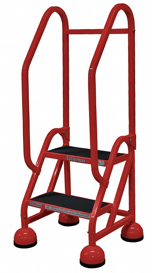 Rolling Ladder: 1.5 ft Platform Ht, Partially Assembled, Steel, Wt-Actuated Auto-Lock