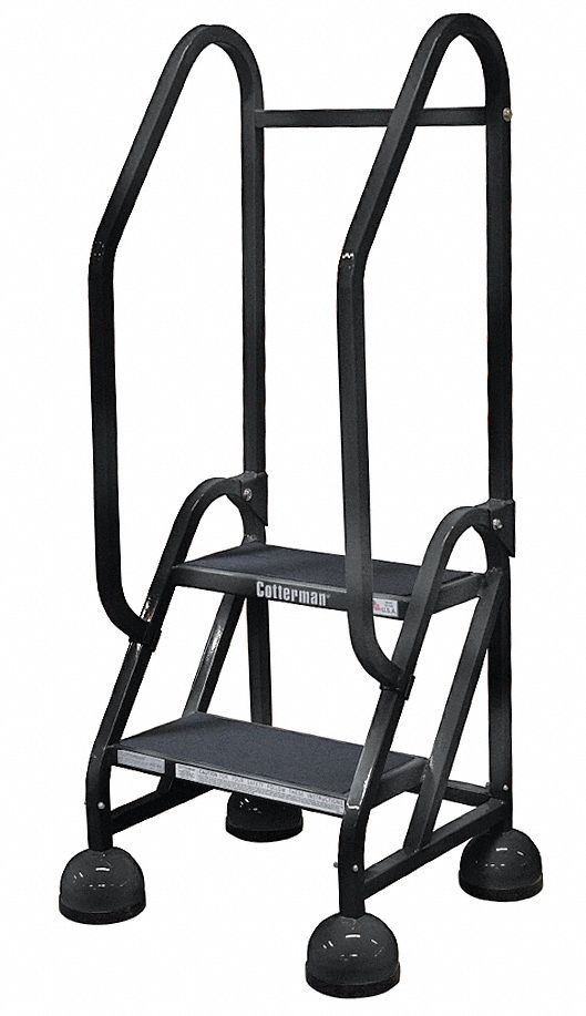 Rolling Ladder: 1.5 ft Platform Ht, Partially Assembled, Steel, Wt-Actuated Auto-Lock