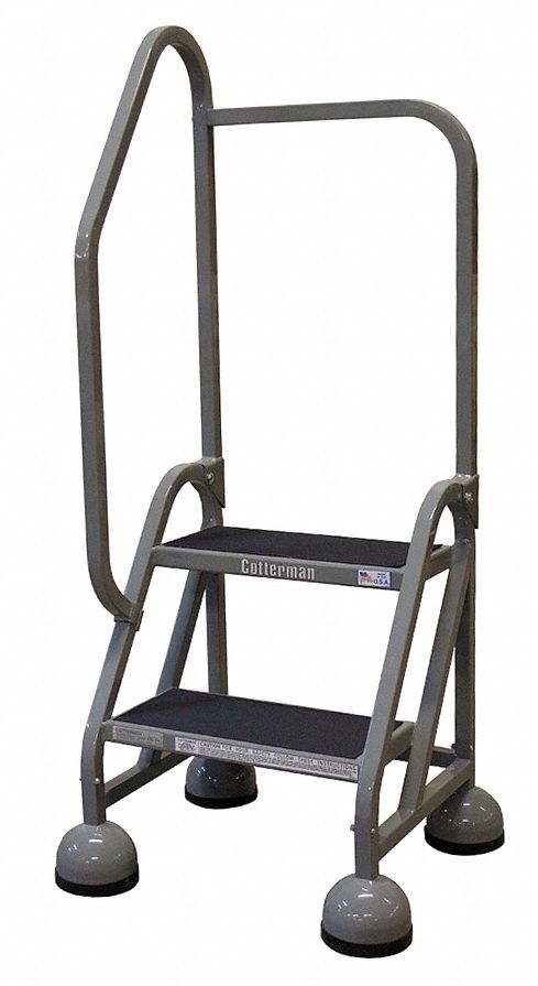 Rolling Ladder: 1.5 ft Platform Ht, Partially Assembled, Steel, Wt-Actuated Auto-Lock