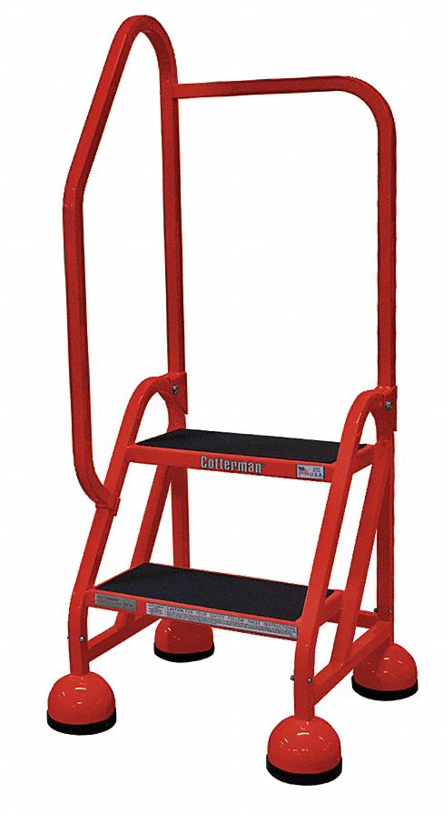 Rolling Ladder: 1.5 ft Platform Ht, Partially Assembled, Steel, Wt-Actuated Auto-Lock