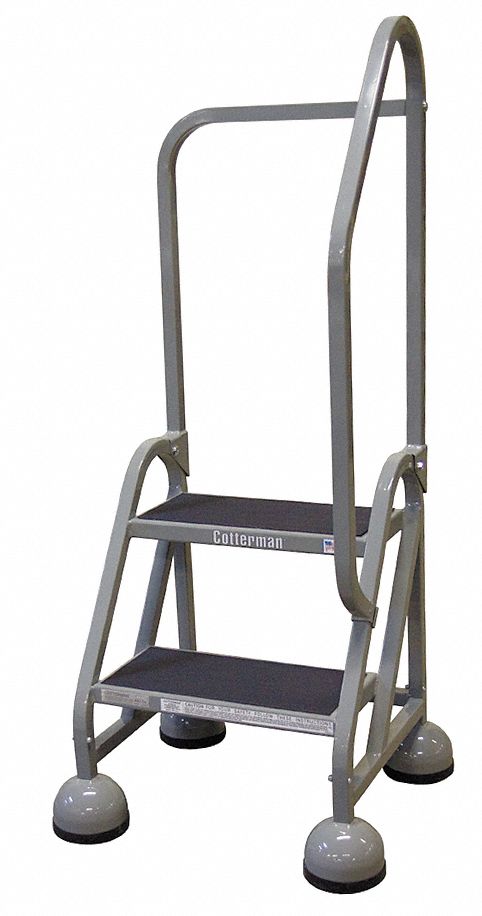 Rolling Ladder: 1.5 ft Platform Ht, Partially Assembled, Steel, Wt-Actuated Auto-Lock