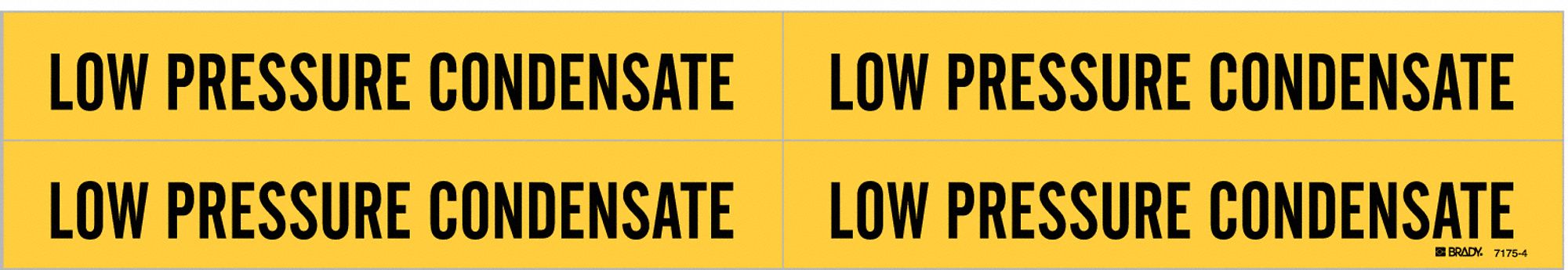 Pipe Marker: Low Pressure Condensate, Yellow, Black, Fits 3/4 to 2 3/8 in Pipe O.D., 4 Pipe Markers