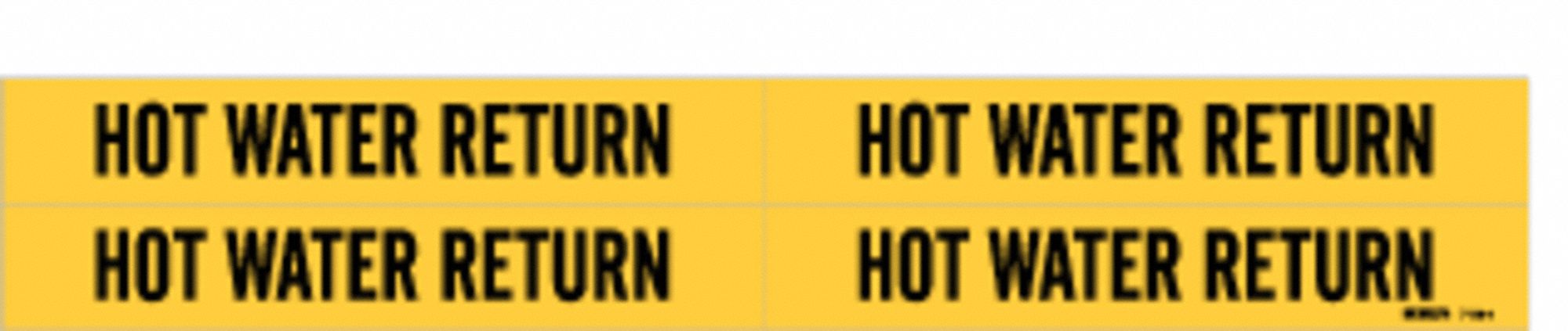 Pipe Marker: Hot Water Return, Yellow, Black, Fits 3/4 to 2 3/8 in Pipe O.D., 4 Pipe Markers