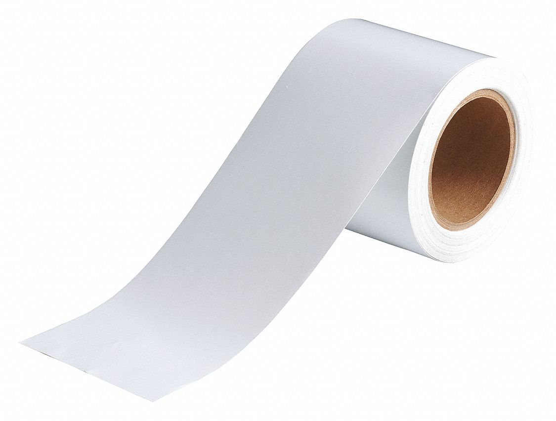 Pipe Marking Tape: White, 4 in Wd, 90 ft Roll Lg, Vinyl, 4 in Roll Wd, 1, 080 in Lg