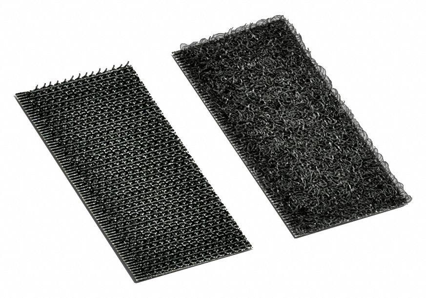 Hook-and-Loop Fastener: Square, 1 in Overall Wd, 1 in Overall Lg, Hook-and-Loop, Black, Adhesive