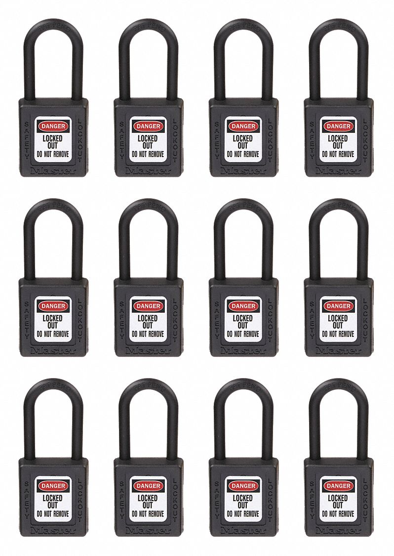 Lockout Padlock: Keyed Alike, Thermoplastic, Std Body Body Size, Plastic, Std, Black