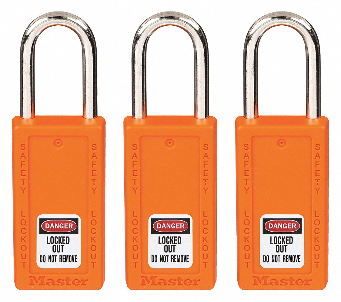 MASTER LOCK, Keyed Alike, Thermoplastic, Lockout Padlock 6MCE6411KAS3ORJ Grainger