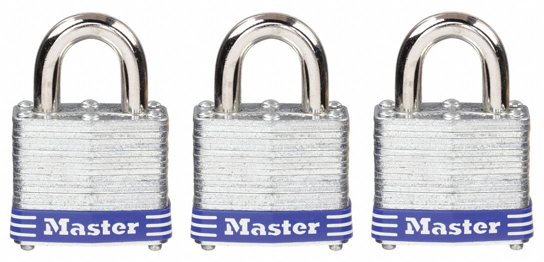 Lockout Padlock: Keyed Alike, Steel, Std Body Body Size, Steel, Std, Blue, 3 Pack Size