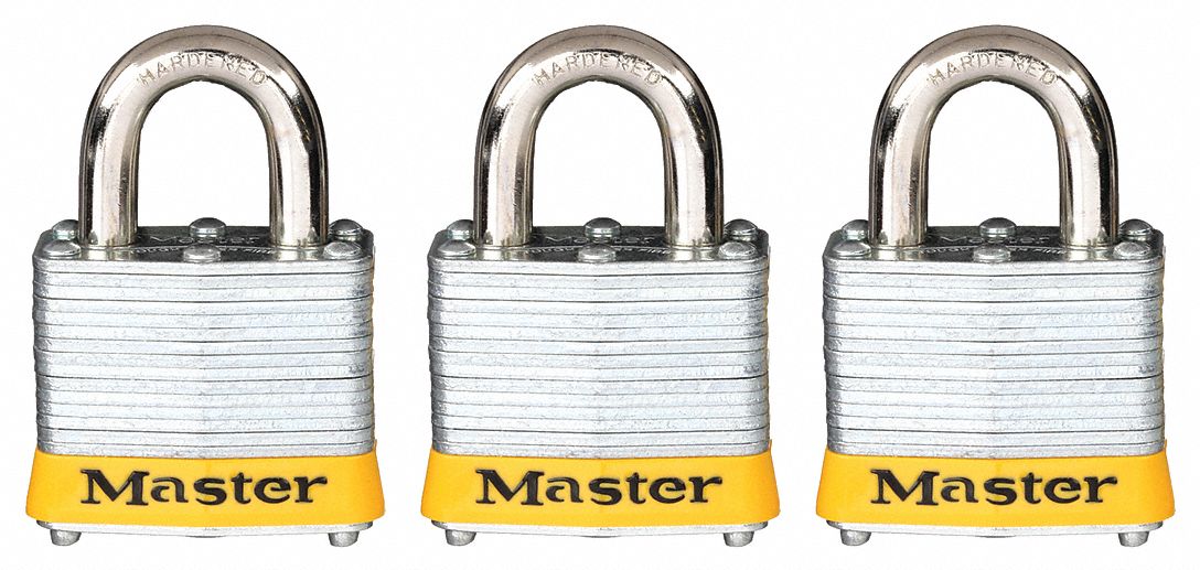 Lockout Padlock: Keyed Alike, Steel, Std Body Body Size, Steel, Std, Yellow, 3 Pack Size