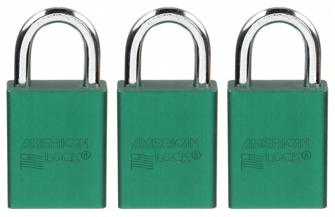 LOCKOUT PADLOCK, KEYED ALIKE, ALUMINUM, STANDARD BODY, STEEL, GREEN