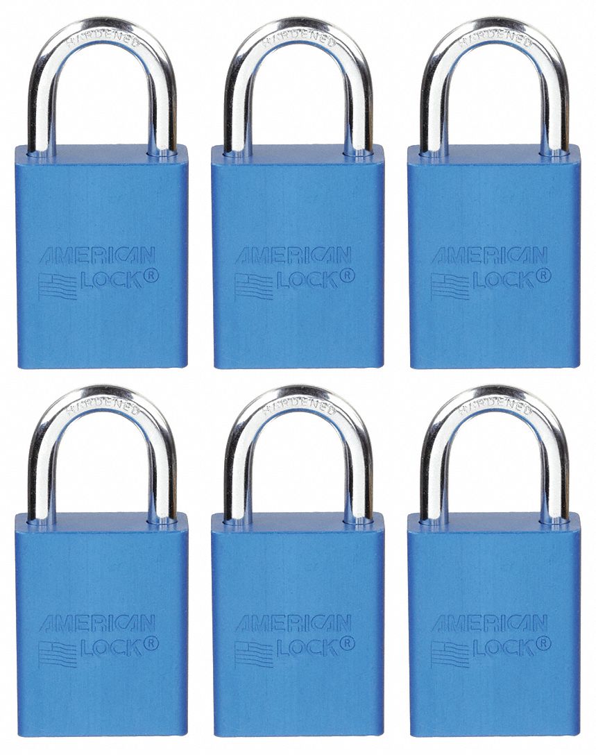 LOCKOUT PADLOCK, KEYED ALIKE, ALUMINUM, STANDARD BODY, STEEL, BLUE, ANODIZED