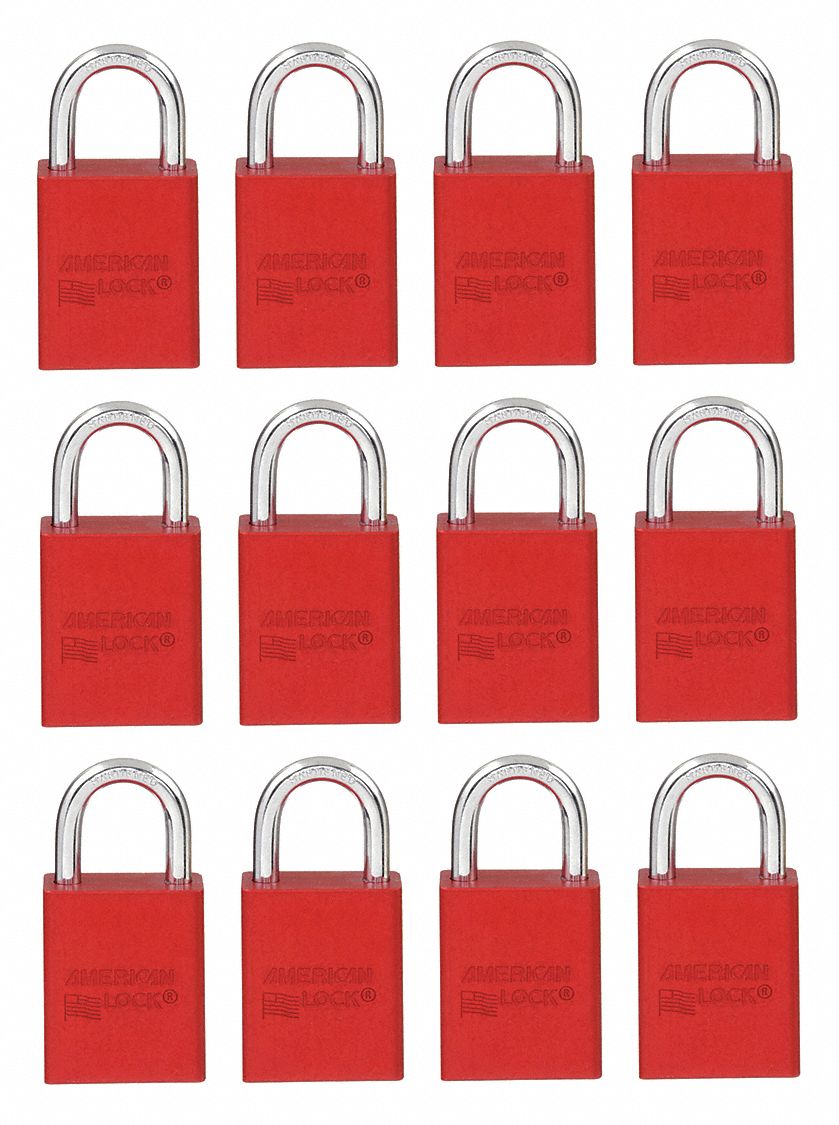 Lockout Padlock: Keyed Alike, Aluminum, Std Body Body Size, Steel, Std, Red, Aluminum