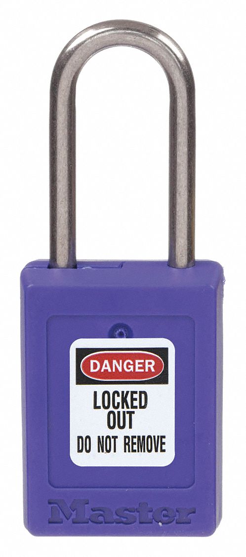 LOCKOUT PADLOCK, KEYED DIFFERENT, THERMOPLASTIC, COMPACT BODY, 1½ IN, STAINLESS STEEL, BLUE