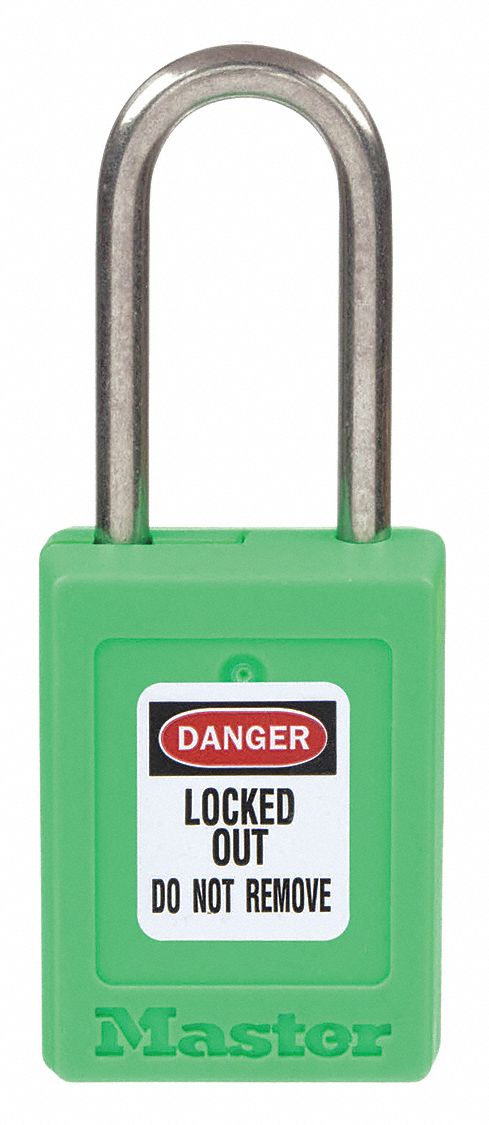 LOCKOUT PADLOCK, KEYED DIFFERENT, THERMOPLASTIC, COMPACT BODY, 1½ IN, STAINLESS STEEL, GREEN