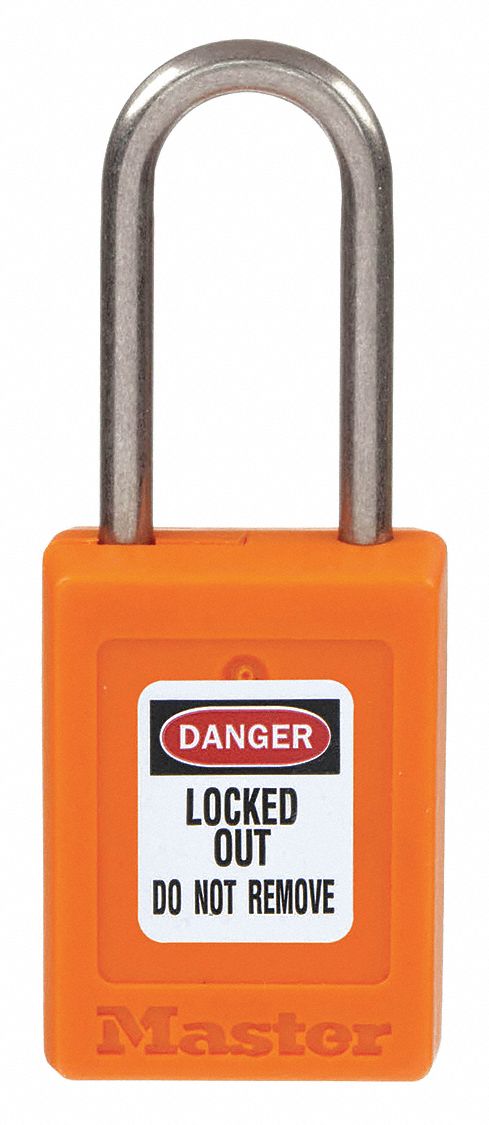 LOCKOUT PADLOCK, KEYED DIFFERENT, THERMOPLASTIC, COMPACT BODY, 1½ IN, STAINLESS STEEL, ORANGE