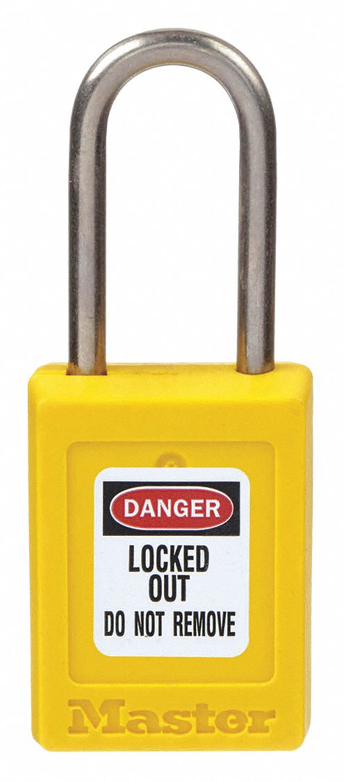 LOCKOUT PADLOCK, KEYED DIFFERENT, THERMOPLASTIC, COMPACT BODY, 1½ IN, STAINLESS STEEL, YELLOW