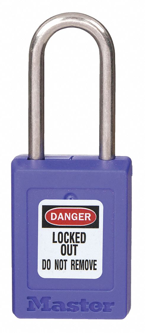 LOCKOUT PADLOCK, KEYED DIFFERENT, THERMOPLASTIC, COMPACT BODY, 1½ IN, STAINLESS STEEL, BLUE