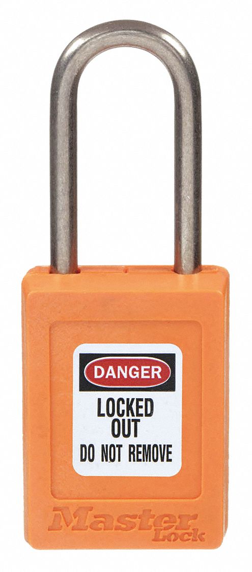 LOCKOUT PADLOCK, KEYED DIFFERENT, THERMOPLASTIC, COMPACT BODY, 1½ IN, STAINLESS STEEL, ORANGE