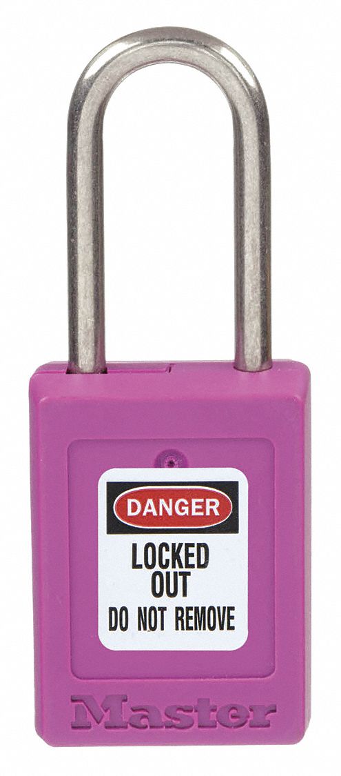 LOCKOUT PADLOCK, KEYED DIFFERENT, THERMOPLASTIC, COMPACT BODY, 1½ IN, STAINLESS STEEL, PURPLE