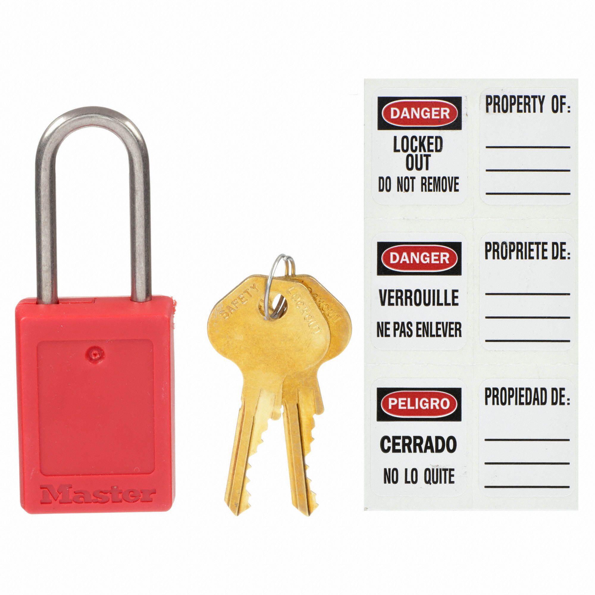 LOCKOUT PADLOCK, KEYED DIFFERENT, THERMOPLASTIC, COMPACT BODY, 1½ IN, STAINLESS STEEL, RED