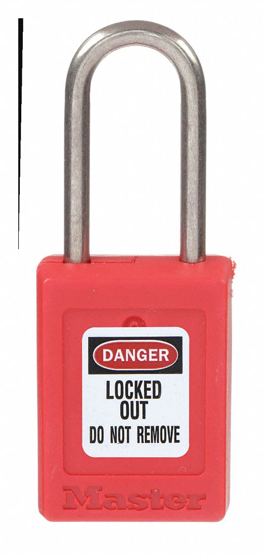 LOCKOUT PADLOCK, KEYED DIFFERENT, THERMOPLASTIC, COMPACT BODY, 1½ IN, STAINLESS STEEL, RED