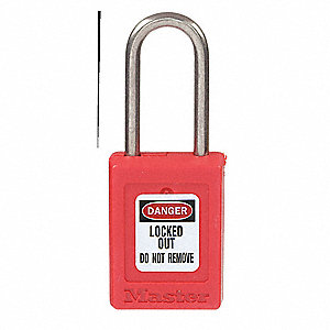 LOCKOUT PADLOCK, KEYED DIFFERENT, THERMOPLASTIC, COMPACT BODY, 1½ IN, STAINLESS STEEL, RED