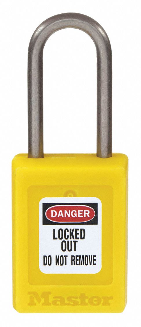 LOCKOUT PADLOCK, KEYED DIFFERENT, THERMOPLASTIC, COMPACT BODY, 1½ IN, STAINLESS STEEL, YELLOW