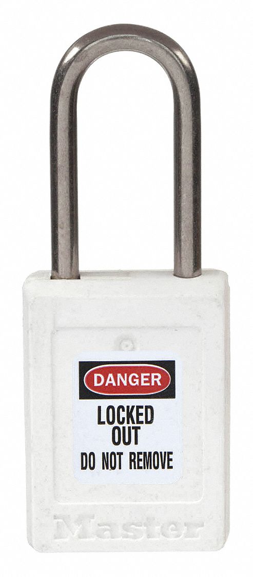 LOCKOUT PADLOCK, KEYED DIFFERENT, THERMOPLASTIC, COMPACT BODY, 1½ IN, STAINLESS STEEL, WHITE