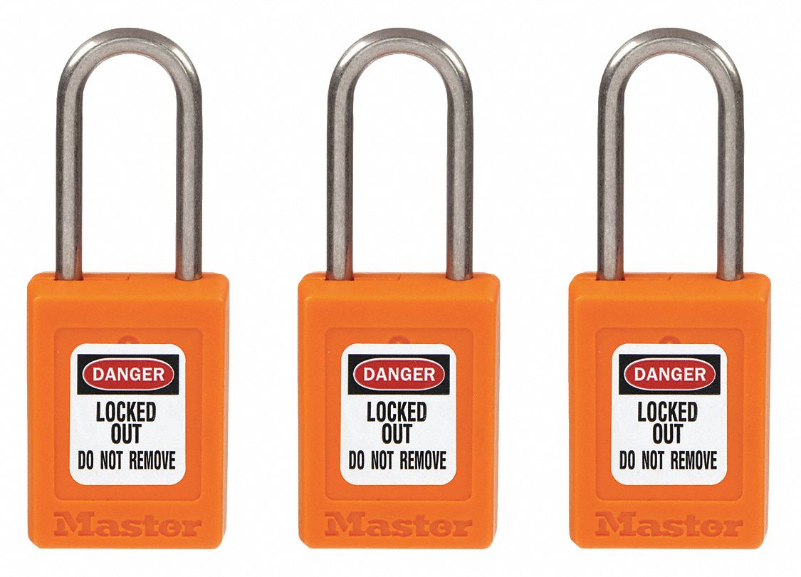Lockout Padlock: Keyed Alike, Thermoplastic, Compact Body Body Size, Stainless Steel