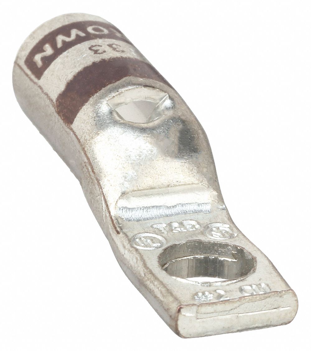 ONE-HOLE LUG COMPRESSION CONNECTOR, 2 AWG MAX WIRE SIZE, ¼ IN STUD SIZE, COLOUR-KEYED