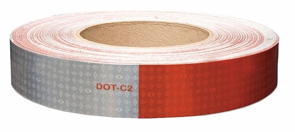 Reflective Tape: Construction/Emergency Vehicles/Trucks and Trailers, Red/White, 1 in Wd, 50 yd Lg