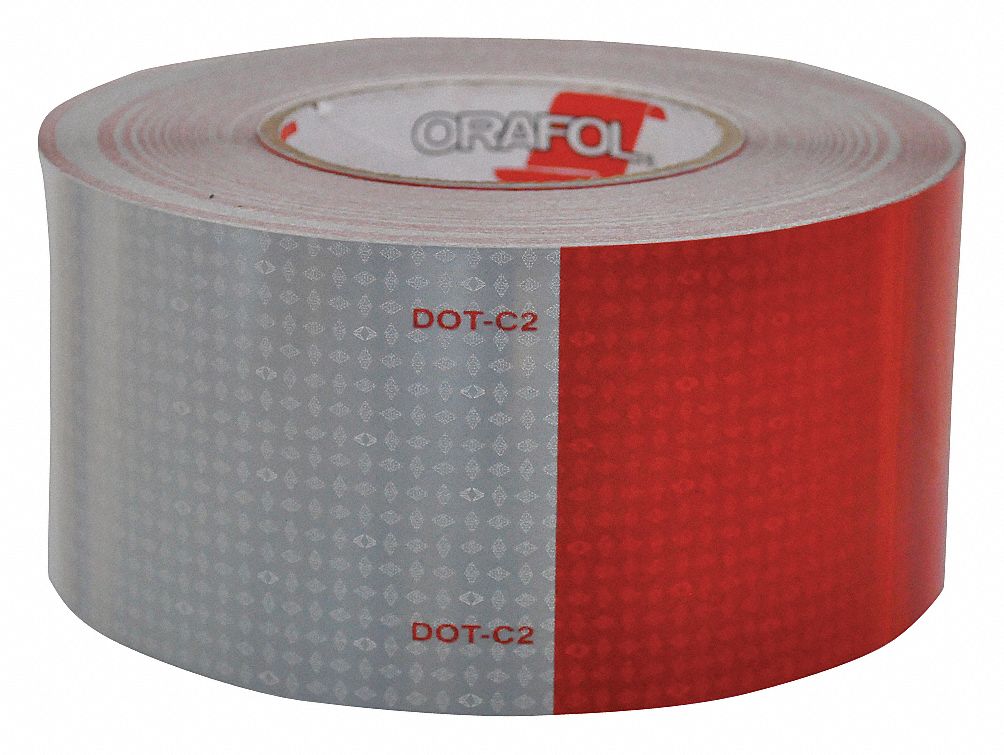 Reflective Tape: Construction/Emergency Vehicles/Trucks and Trailers, Red/White, 3 in Wd, 50 yd Lg