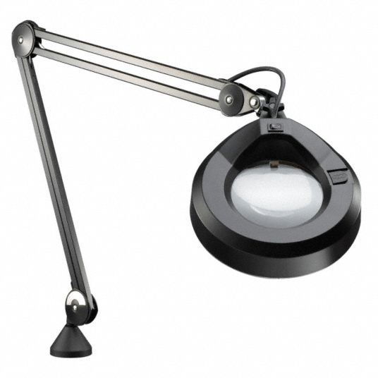 LUXO Round Magnifier Light, 45 in Arm Length, 2.25x, Black 6MGH716913BK Grainger