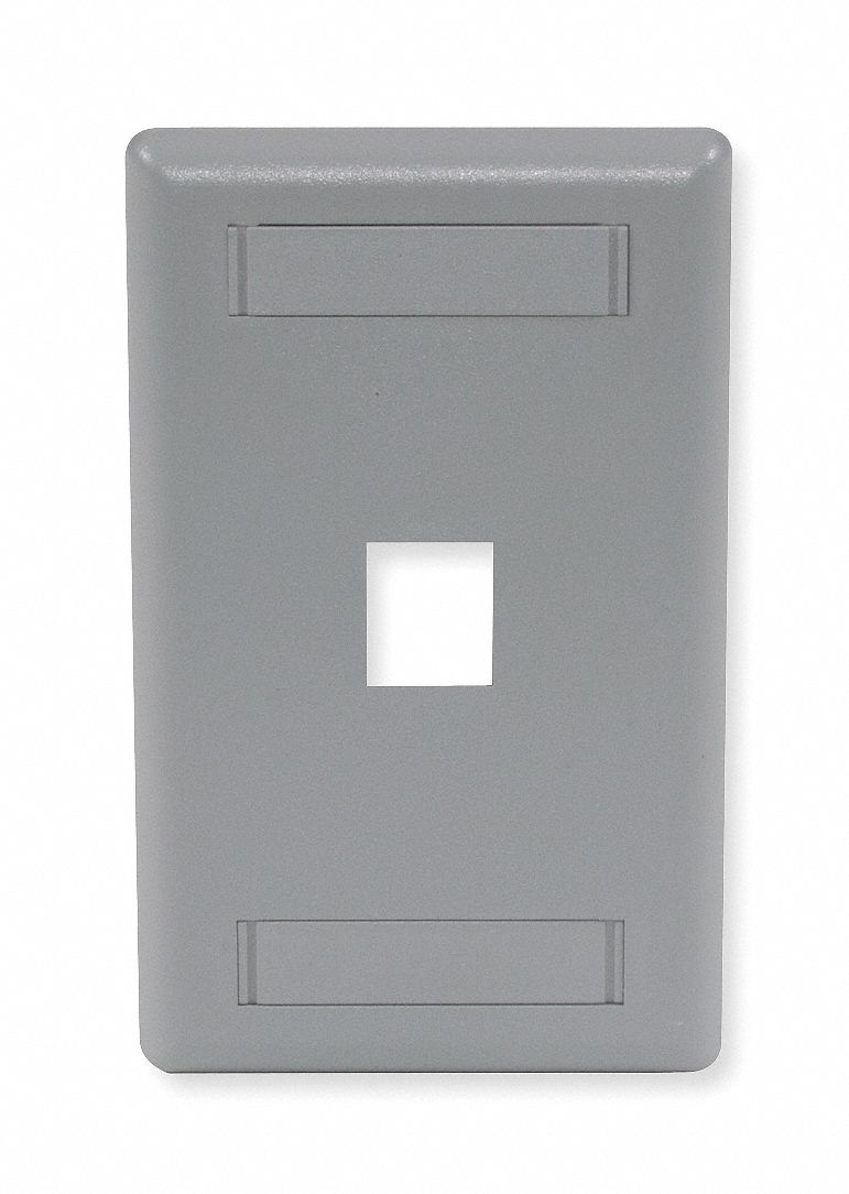 Wall Plate: Gray, 1 Gang, 1 Port, Flat Module, Plastic, Vertical