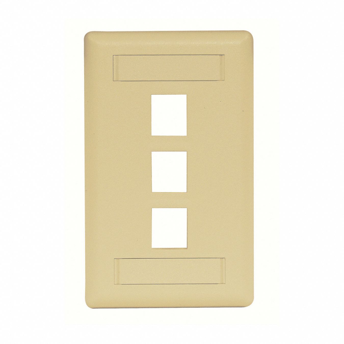 Wall Plate: Ivory, 1 Gang, 3 Port, Flat Module, Plastic, Vertical