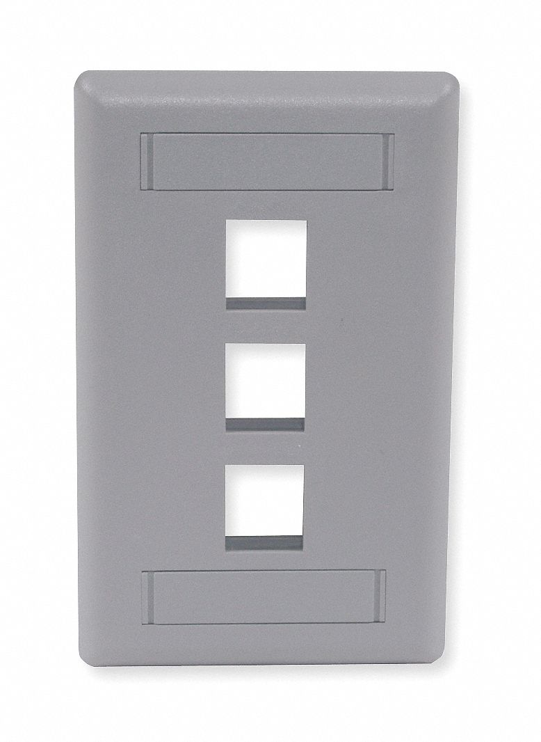 Wall Plate: Gray, 1 Gang, 3 Port, Flat Module, Plastic, Vertical