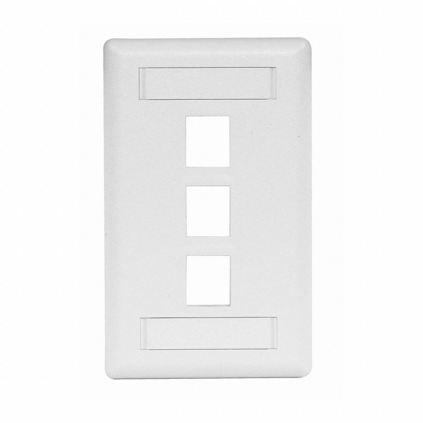 Wall Plate: White, 1 Gang, 3 Port, Flat Module, Plastic, Vertical