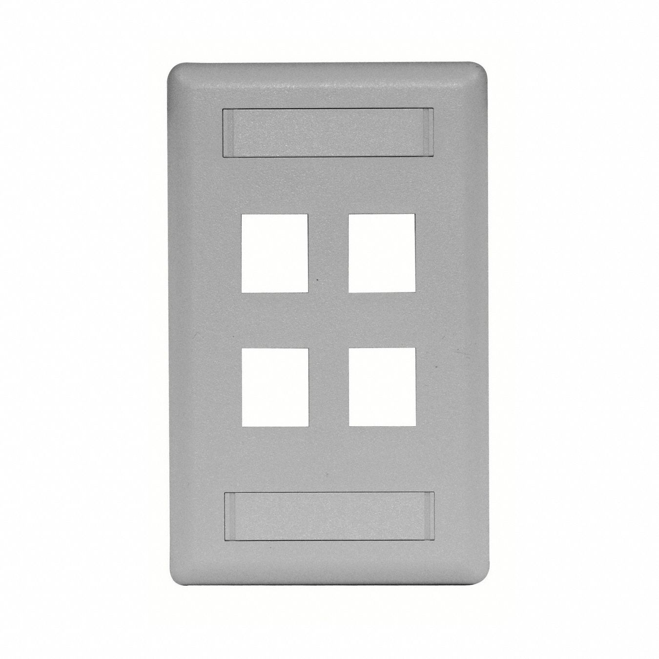 WALL PLATE/FACEPLATE, AUDIO/VIDEO, GREY, 1 GANG, VERTICAL, 4 PORTS