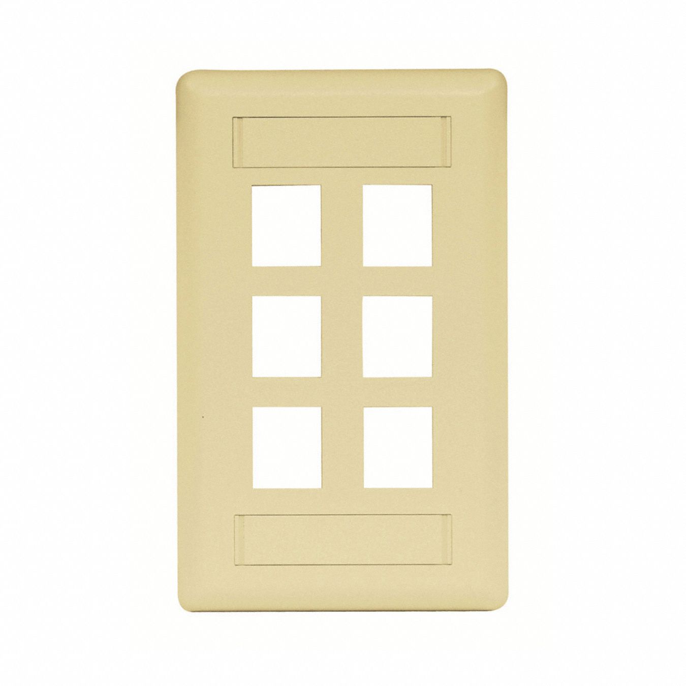 Wall Plate: Ivory, 1 Gang, 6 Port, Flat Module, Plastic, Vertical