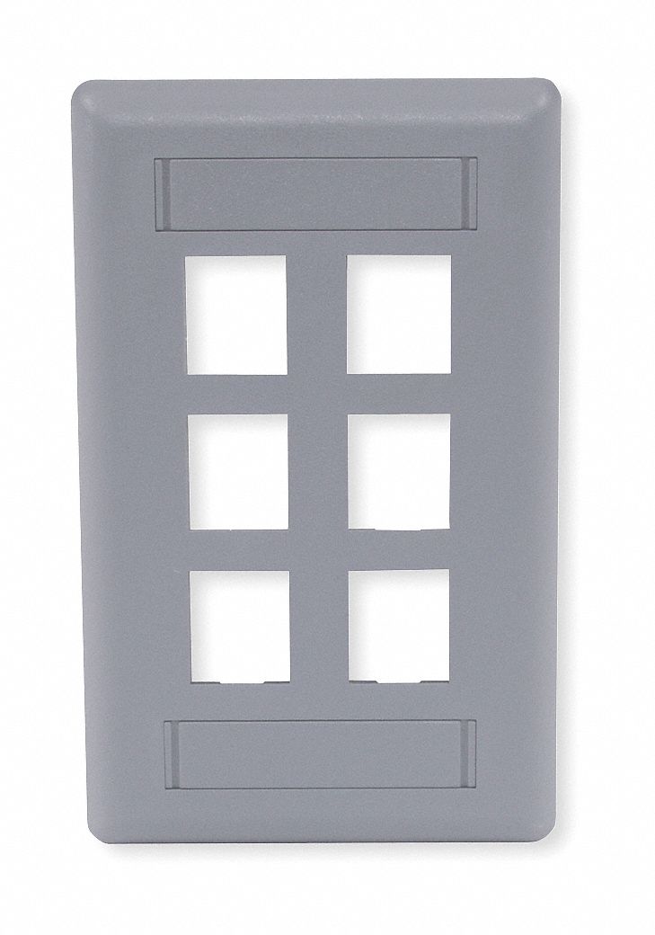 WALL PLATE, AUDIO/VIDEO, GREY, 1 GANG, VERTICAL, 6 PORTS