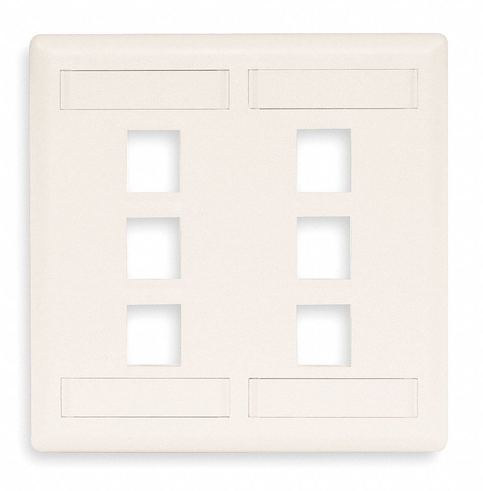 WALL PLATE, AUDIO/VIDEO, WHITE, 2 GANGS, VERTICAL, 6 PORTS